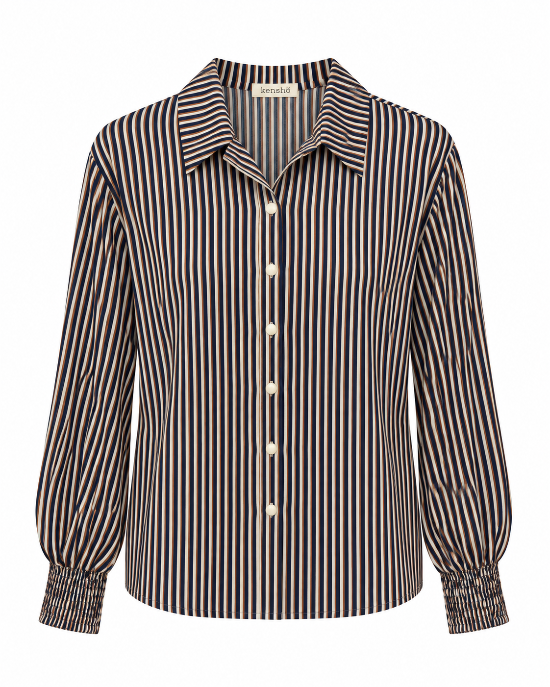 Camisa Rosalia Rayas- Azul, Beige y Camélenos