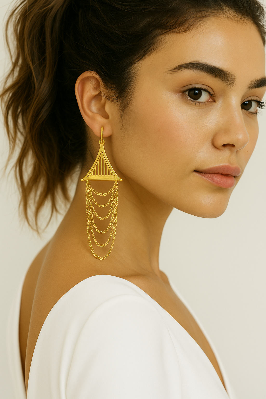 Pendientes Cascada dorados modelo puestos - Joyería boho chic Kenshō