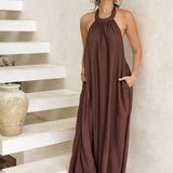 Vestido largo Agata color trufa en modal - Moda boho chic Kenshō