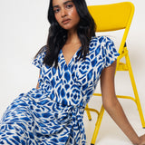 Vestido Cruzado Estampado Azul