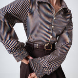 Camisa Rosalia Rayas- Azul, Beige y Camélenos