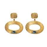 Pendientes Topacio Azul par dorado con piedra cuarzo azul - Joyería boho Kenshō
